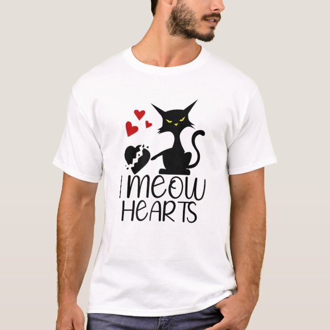 I Meow Crush Hearts Funny Black Cats Valentine Cat T-Shirt (Front)