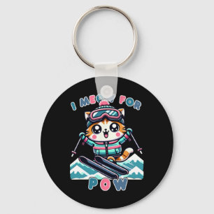 I Meow For Pow Funny Kawaii Cat Skiing Cool Anime Key Ring
