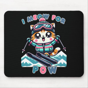 I Meow For Pow Funny Kawaii Cat Skiing Cool Anime Mouse Mat