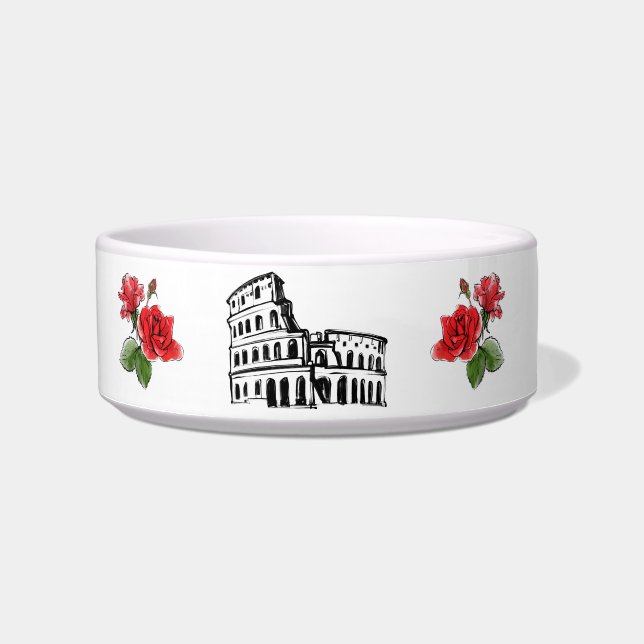 *~* I MEOW IN ITALIAN COLOSSEUM RED ROSES BOWL (Front)