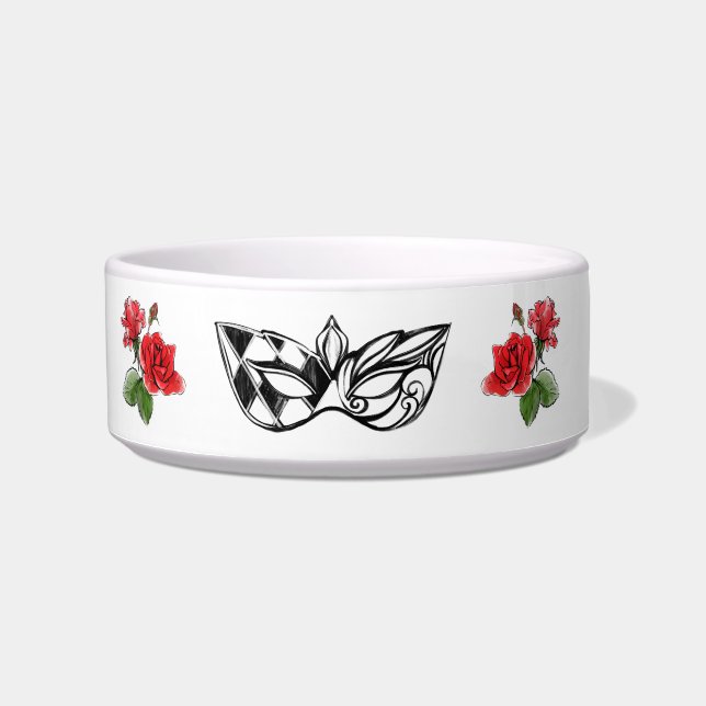 *~* I MEOW IN ITALIAN VENETIAN MASK RED ROSES BOWL (Front)