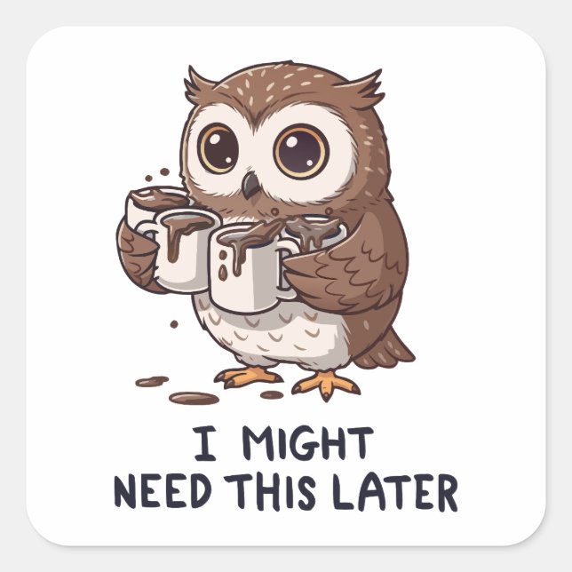 I Might Need Coffee Later - Funny Owl Humour Square Sticker (Front)