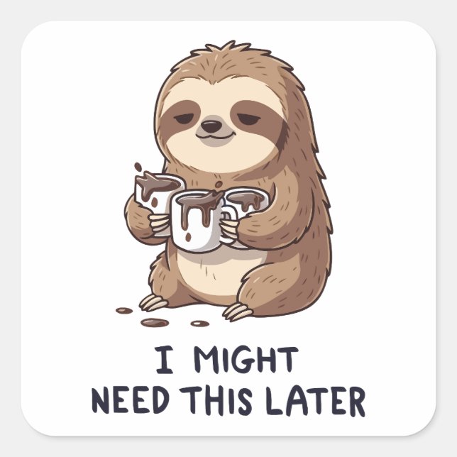 I Might Need Coffee Later - Lazy Sloth Humour Square Sticker (Front)