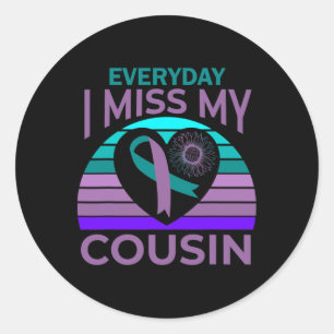 I Miss My Cousin Heart Sunflower Suicide Awareness Classic Round Sticker