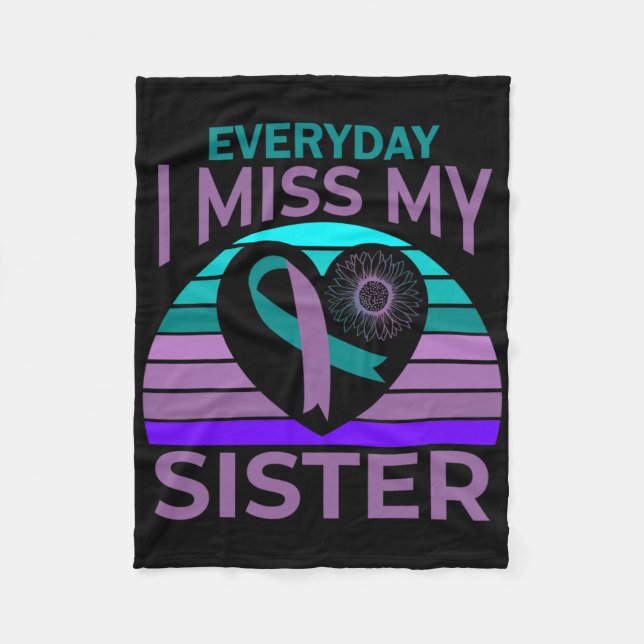 I Miss My Sister Heart Ribbon Suicide Awareness Br Fleece Blanket (Front)