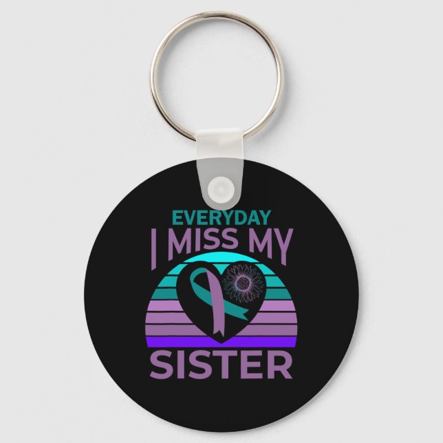 I Miss My Sister Heart Ribbon Suicide Awareness Br Key Ring (Front)