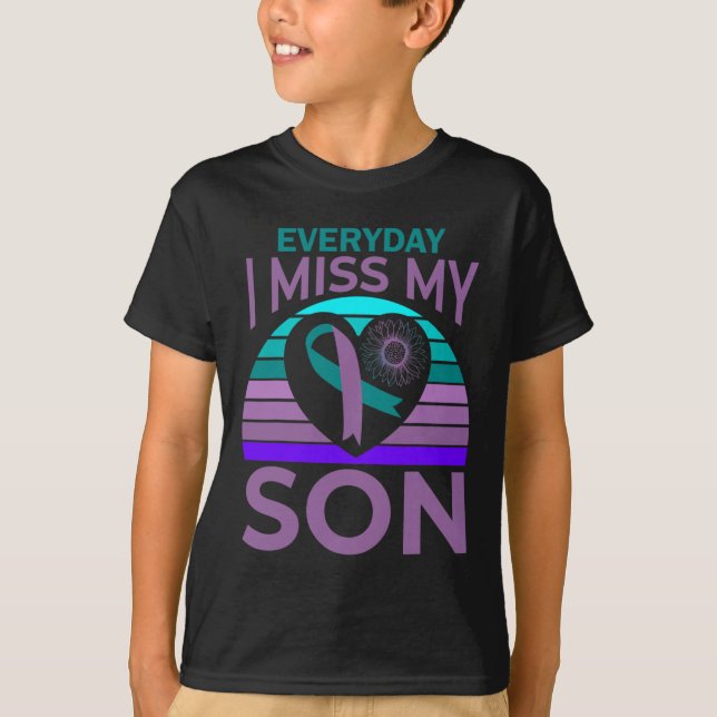 I Miss My Son Heart Sunflower Suicide Awareness Mo T-Shirt (Front)