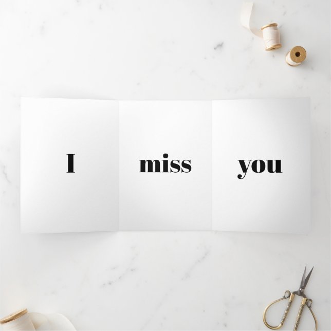 I miss you black modern typography custom names Tri-Fold card (Inside)