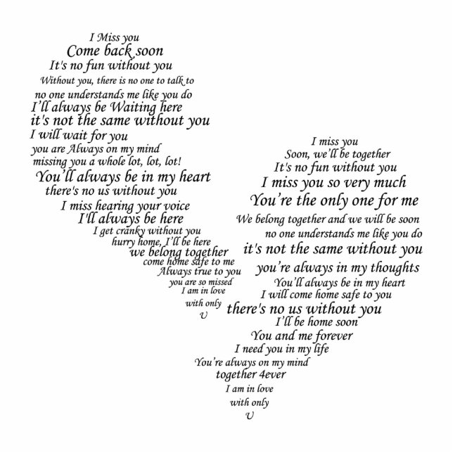 I Miss You - Broken Separated Heart Standing Photo Sculpture (Front)