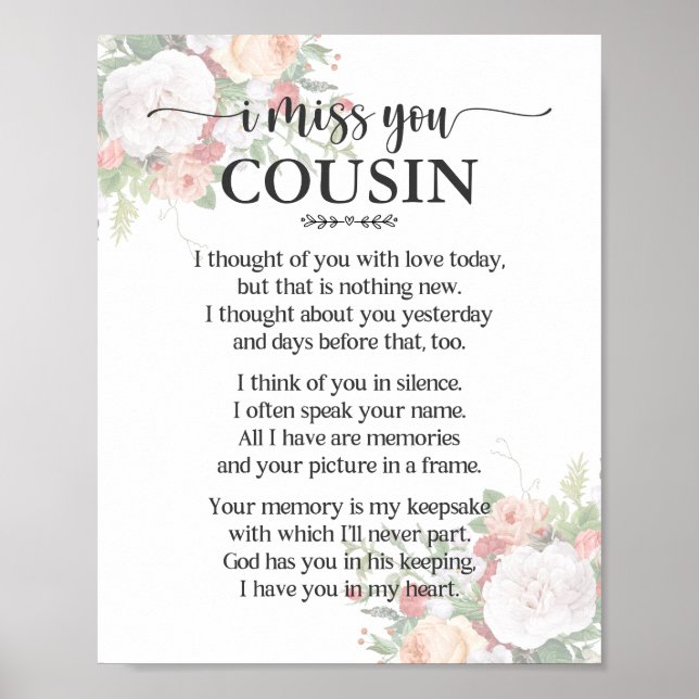 I Miss You Cousin Poem Poster (Front)