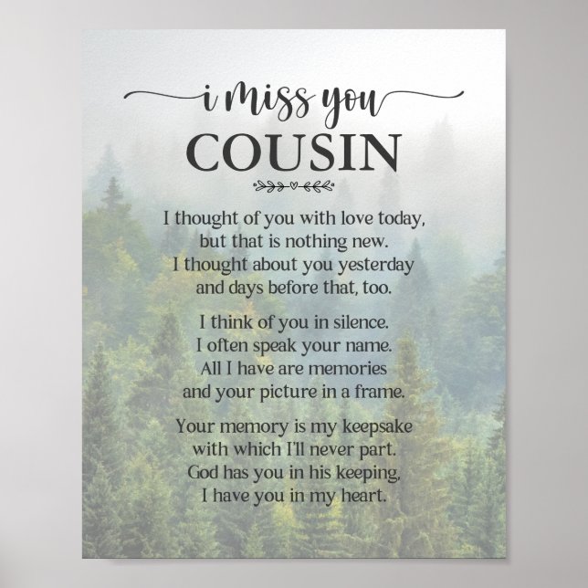 I Miss You Cousin Poem Poster (Front)