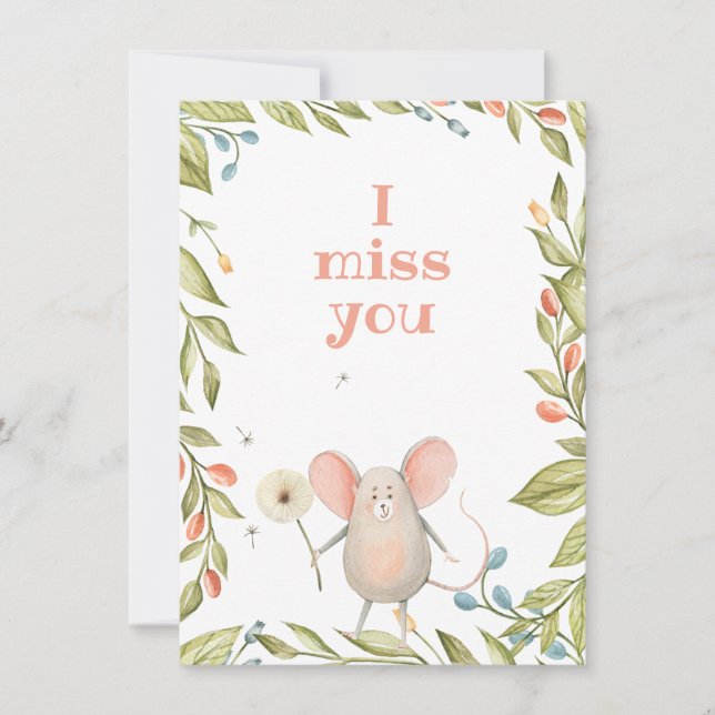 I Miss You Cute Garden Mouse Frame Card (Front)