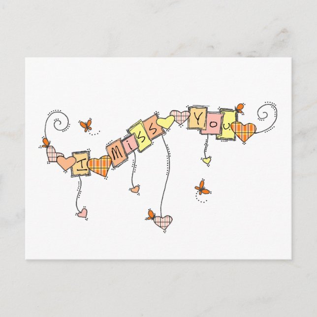 I Miss You Doodles Postcard (Front)