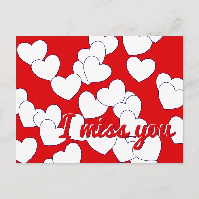 'I miss you' Editable Text, Red, White Hearts Love Postcard (Front)