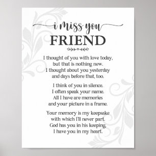 I Miss You Friend Poem Poster