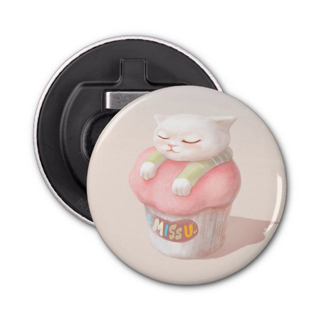 I Miss You: Kawaii Sleeping Cat Cupcake Art Bottle Opener (Front)