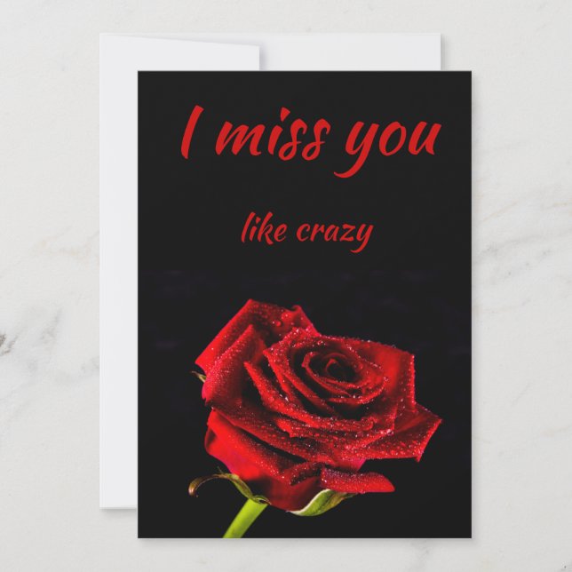 I miss you like crazy romantic red rose thank you card (Front)