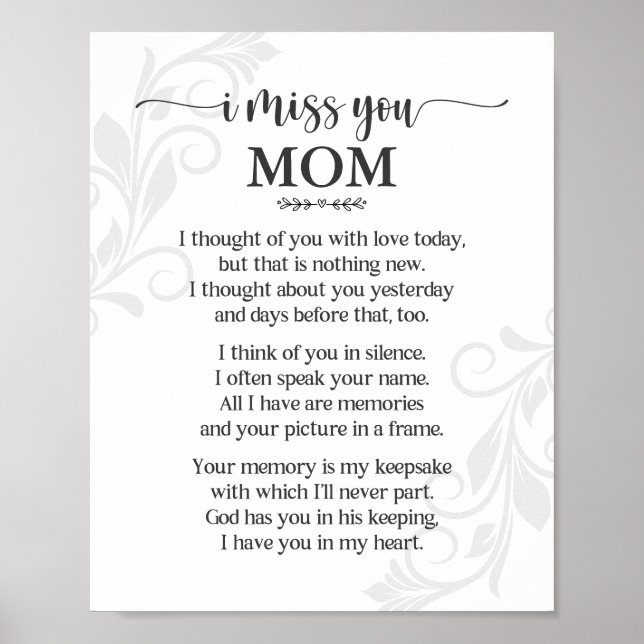 I Miss You Mum Poem Poster (Front)