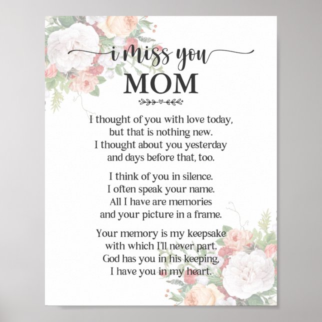 I Miss You Mum Poem Poster (Front)