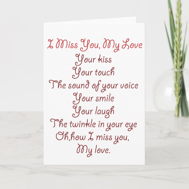I Miss You, My Love Poem Red on Red Card (Front)