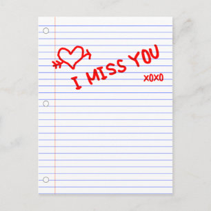 i miss you notebook paper postcard