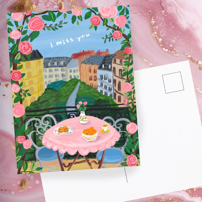 I Miss You Paris Balcony Tea w Views Art Postcard (I Miss You Paris Balcony Tea w Views Art Postcard
)