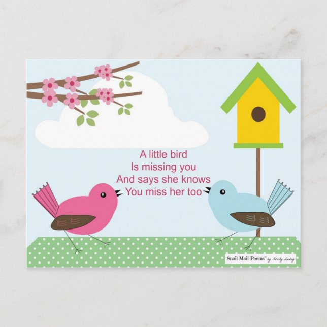 I Miss You Poem from a Girl: Birdhouse and 2 Birds Postcard (Front)