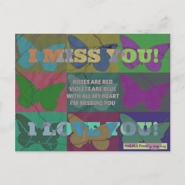 I Miss You Poem: Roses are Red Love Poem Postcard (Front)
