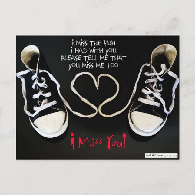 I Miss You Poem with a Heart and Old Sneakers Postcard (Front)