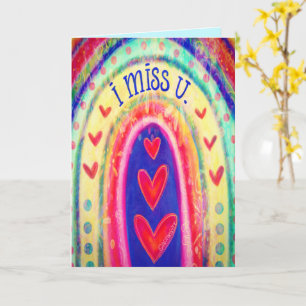 I Miss You Rainbow Colourful Hearts Cheerful  Card
