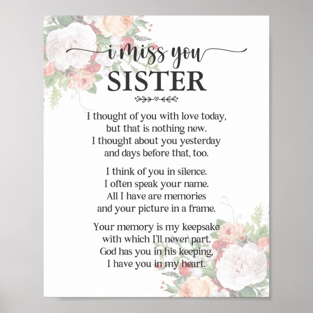 I Miss You Sister Poem Poster (Front)