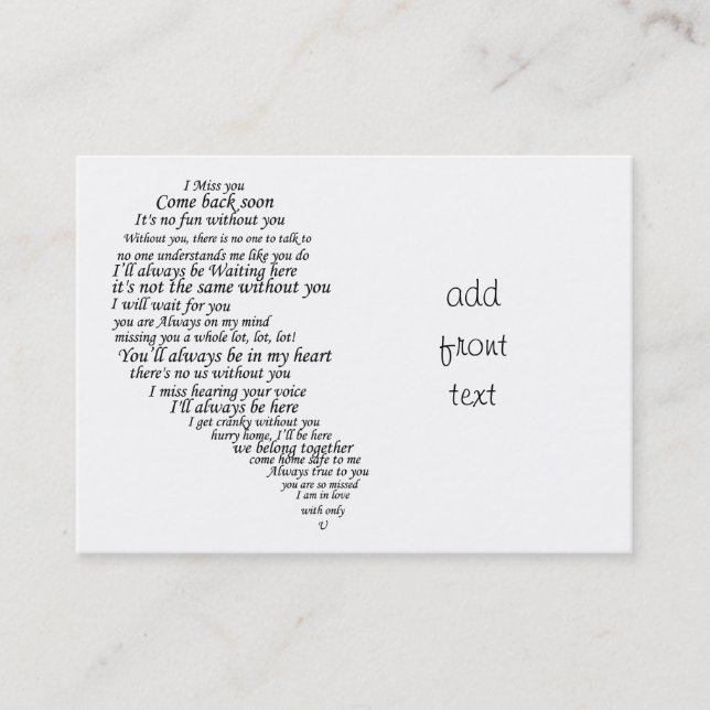 I Miss You  Text in Half of Heart Business Card (Front)