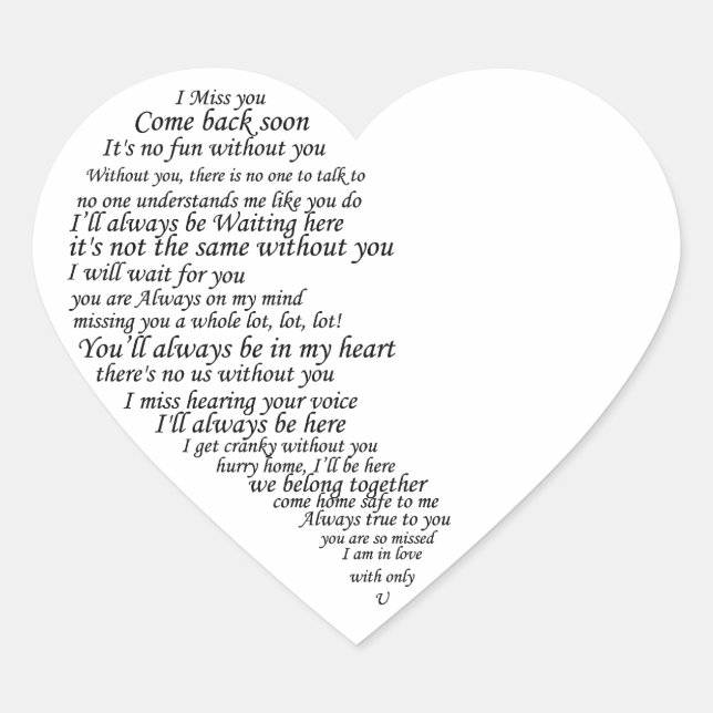 I Miss You  Text in Half of Heart Heart Sticker (Front)