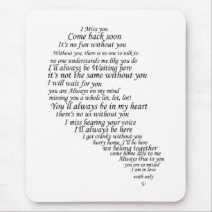 I Miss You  Text in Half of Heart Mouse Mat