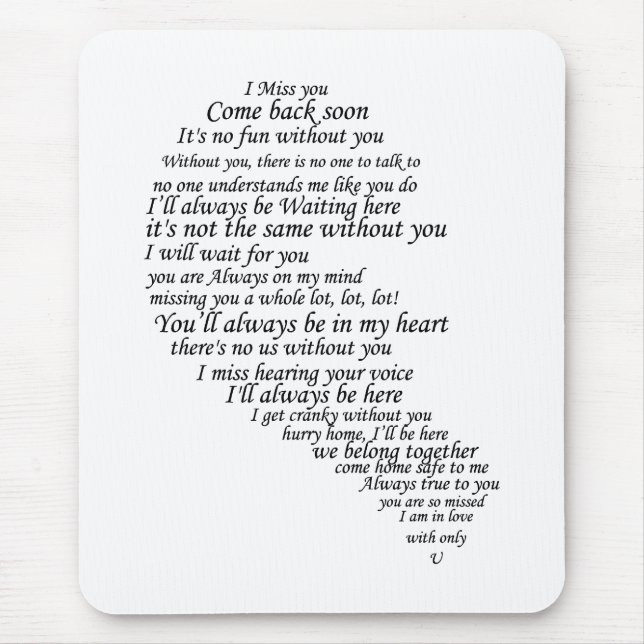 I Miss You  Text in Half of Heart Mouse Mat (Front)