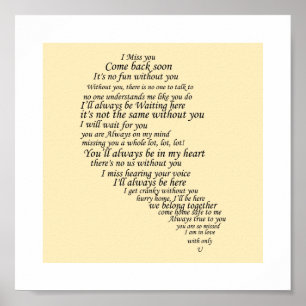 I Miss You  Text in Half of Heart Poster