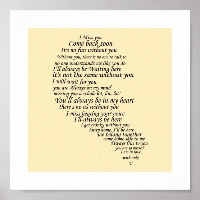 I Miss You  Text in Half of Heart Poster (Front)