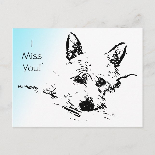 I Miss You! Westie Digital Photo Art Ink Sketch Postcard (Front)