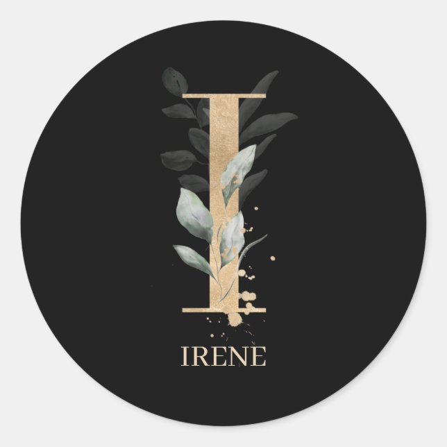 I Monogram Floral Personalised Classic Round Sticker (Front)