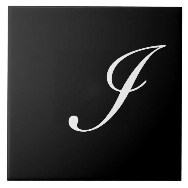 I Monogram Initial White on Black Tile (Front)