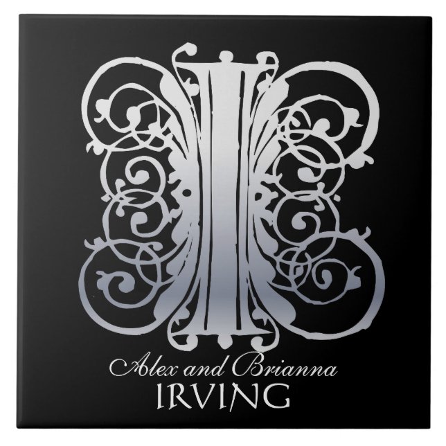 I Monogram "Silver Lace on Black" with Names Tile (Front)