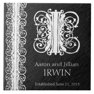 i Monogram "White Lace on Black" Wedding Tile