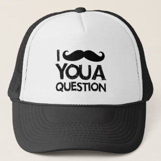 I moustache you a question (distressed design) trucker hat