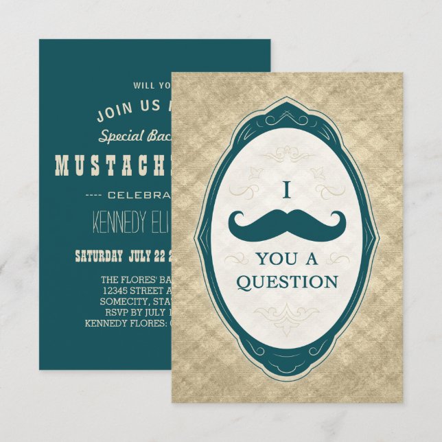 I Moustache You A Question Vintage Frame Invitation (Front/Back)