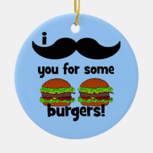 I moustache you for some burgers! ceramic tree decoration