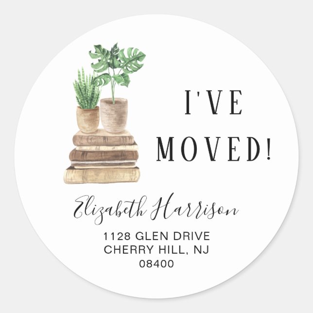 I Moved Boho Plants Return Address Classic Round Sticker (Front)