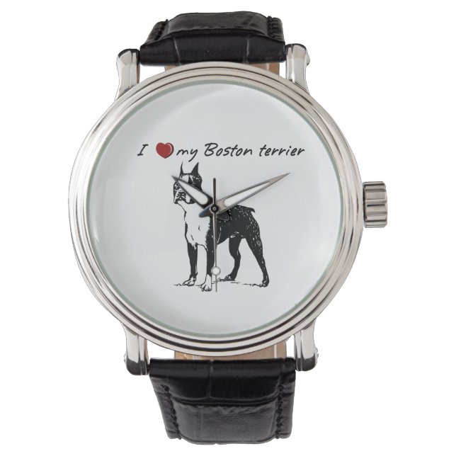 I ❤ my Boston Terrier words with dog graphic Watch (Front)