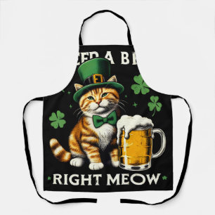 I Need A Beer Right Meow Cat St. Patrick's Day Apron