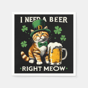 I Need A Beer Right Meow Cat St. Patrick's Day Napkin