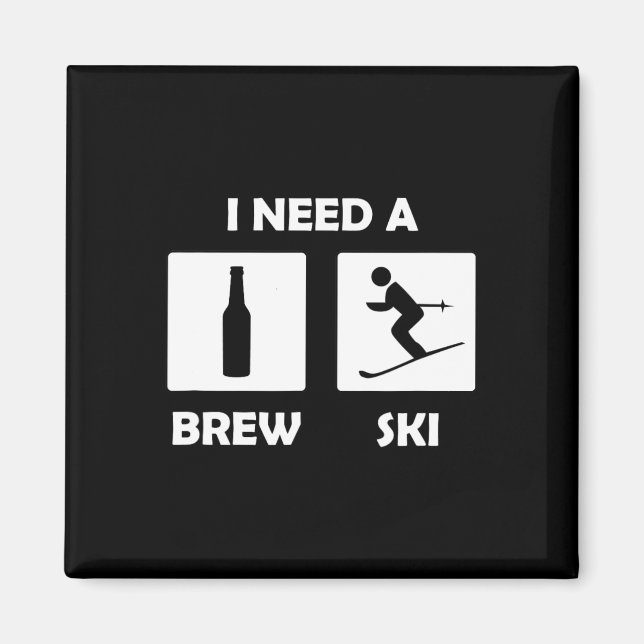 I Need A Brewski Funny Beer Drinking Skier Ski Vac Magnet (Front)